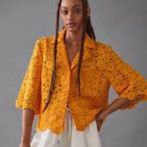 Anthropologie Maeve 1/2 Sleeve Lace Button Up Blouse, Size XS, NWOT